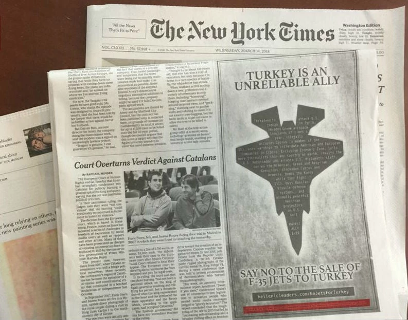 Καταχώρηση-κόλαφος για την Τουρκία στους Νew York Times: «Είναι αναξιόπιστη χώρα – Μην της πουλήσετε F-35»